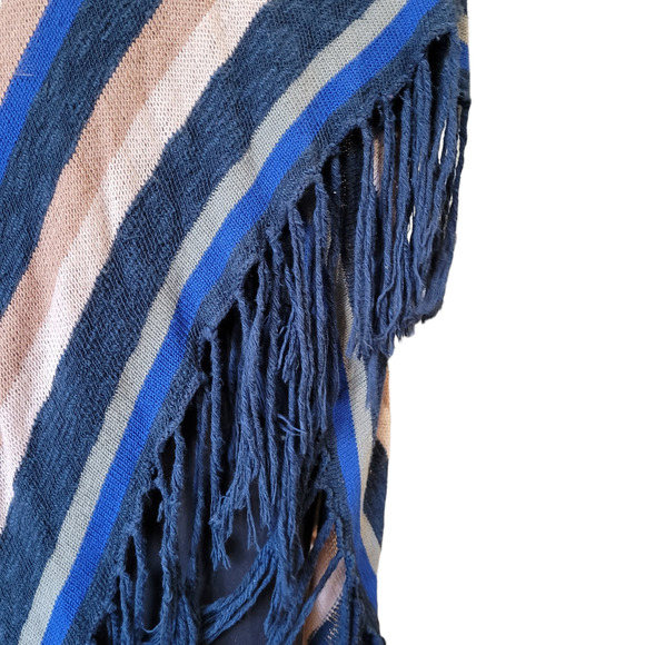 Say What Striped Fringe Boho Knit Cardigan Large Indie Duster Cozy Layer Shabby - Picture 9 of 9